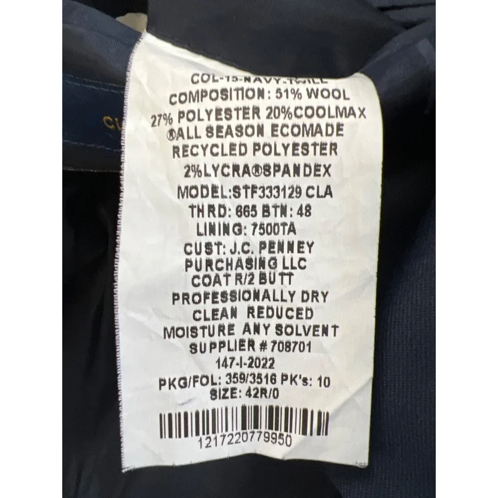 Stafford Men's Blue Classic Fit Wool Blend Two Button Blazer Jacket - 42